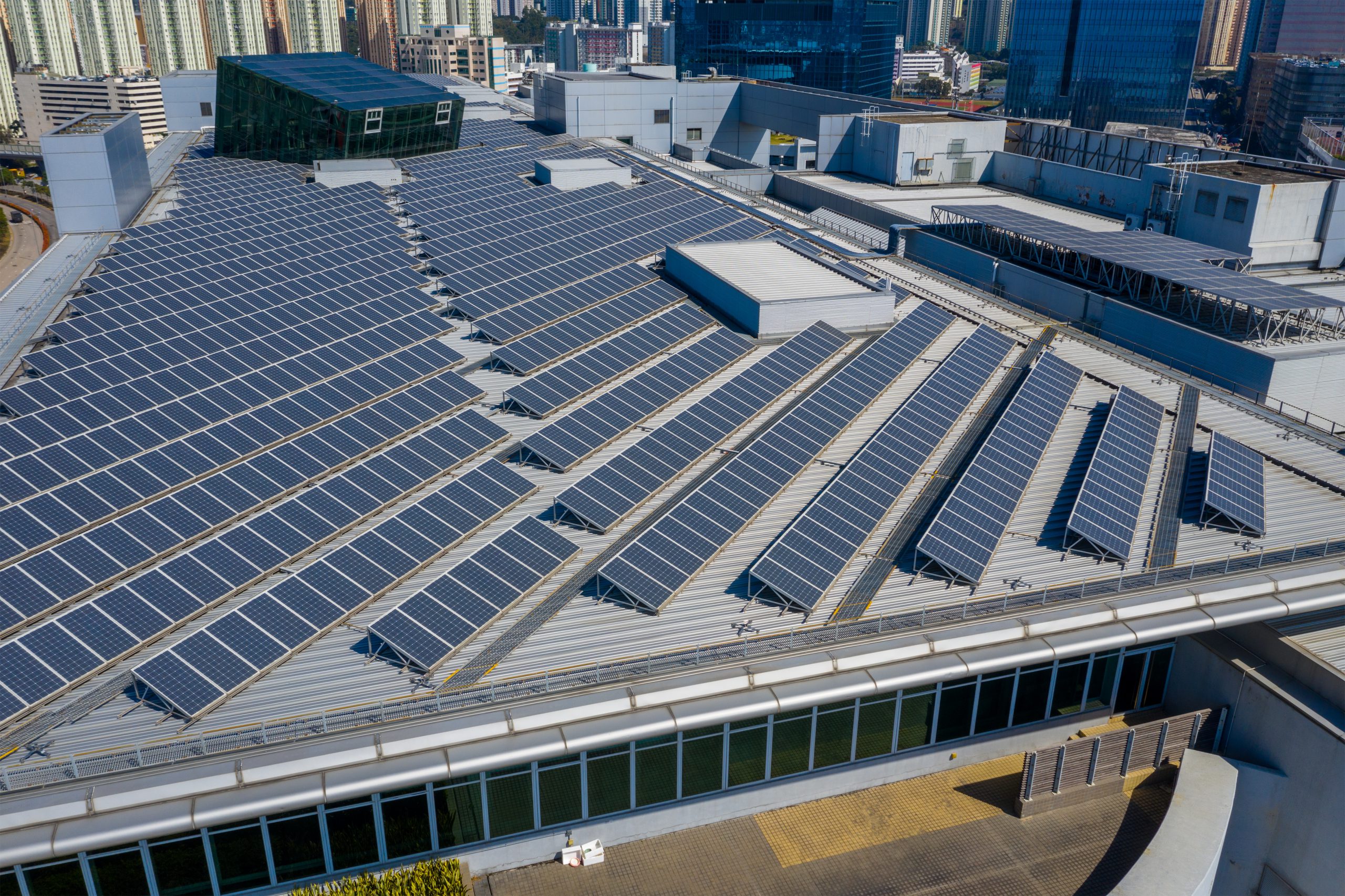 Roof top with solar power panel plant